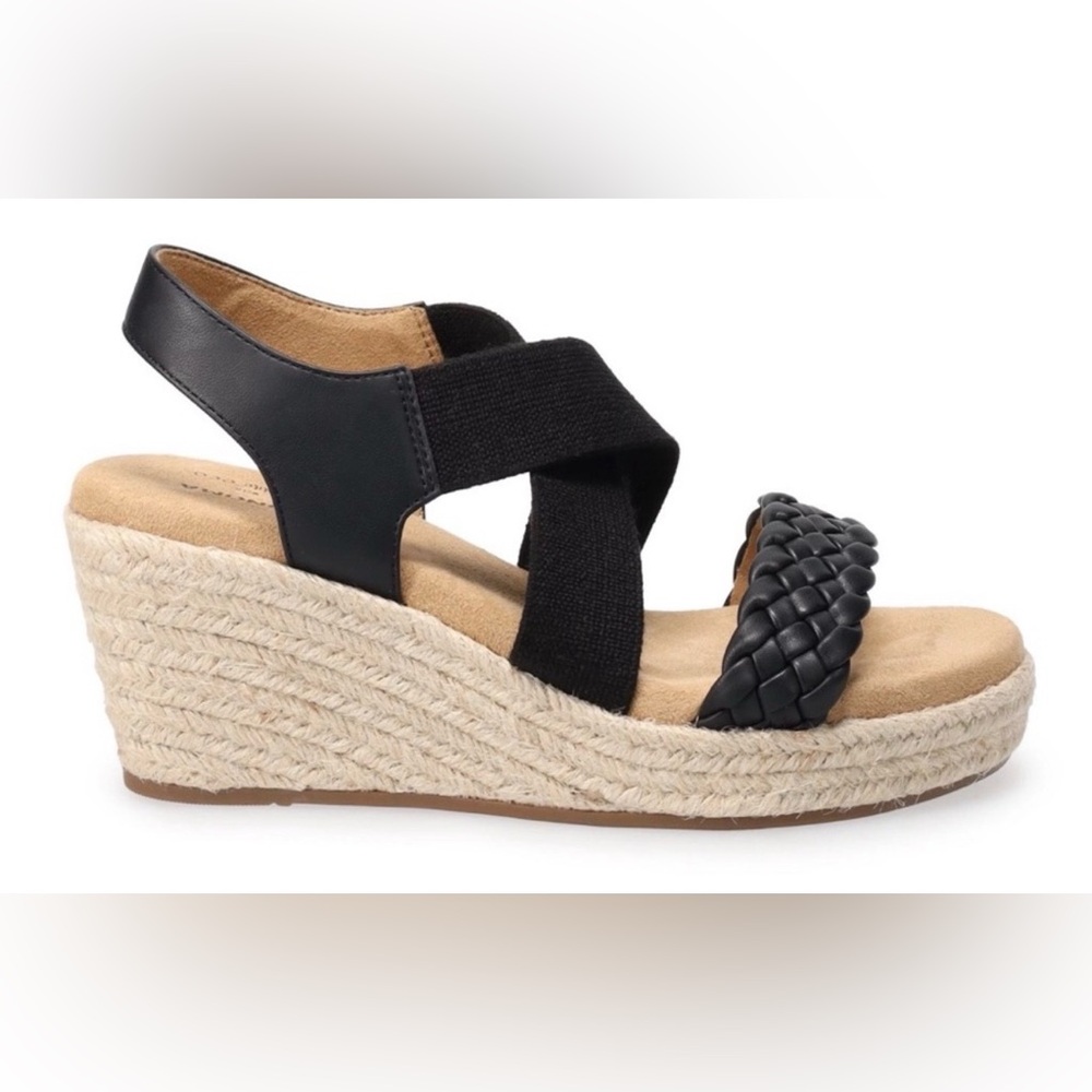 Sonoma Black and Tan Woven Wedge Sandals - Picture 2 of 10